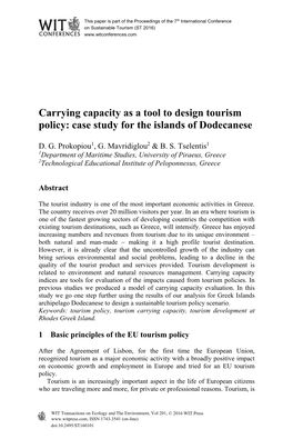 Carrying Capacity As a Tool to Design Tourism Policy: Case Study for the Islands of Dodecanese