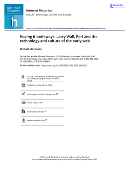Larry Wall, Perl and the Technology and Culture of the Early Web