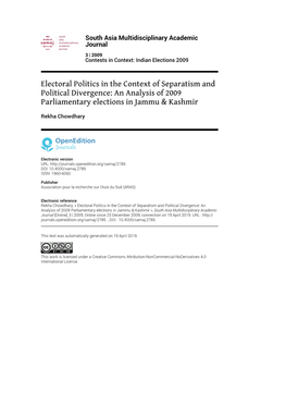 South Asia Multidisciplinary Academic Journal, 3 | 2009 Electoral Politics in the Context of Separatism and Political Divergence: an
