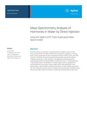 Mass Spectrometry Analysis of Hormones in Water by Direct Injection