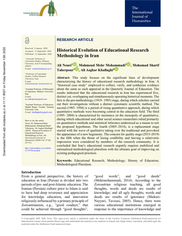 Historical Evolution of Educational Research Methodology in Iran