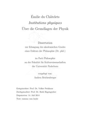 Émilie Du Châtelets Institutions Physiques Über Die Grundlagen Der Physik