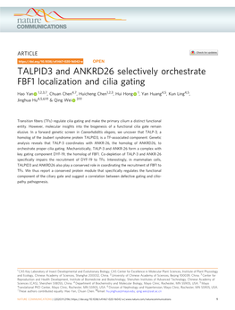 TALPID3 and ANKRD26 Selectively Orchestrate FBF1 Localization and Cilia Gating