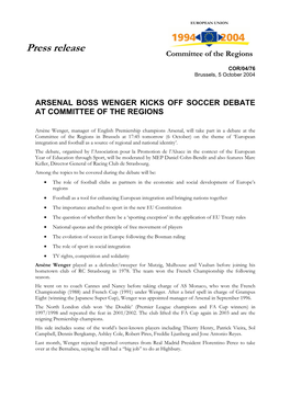 Press Release Committee of the Regions