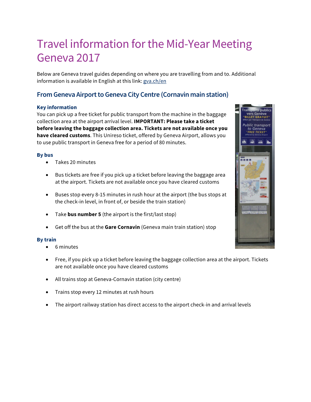 Travel Information for the Mid-Year Meeting Geneva 2017