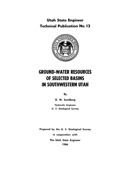 Ground-Water Resources of Selected Basins in Southwestern Utah