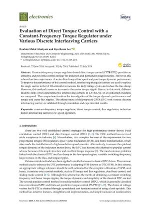 Evaluation of Direct Torque Control with a Constant-Frequency Torque Regulator Under Various Discrete Interleaving Carriers