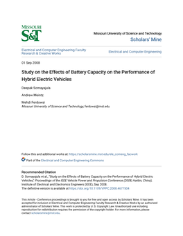 Study on the Effects of Battery Capacity on the Performance of Hybrid Electric Vehicles