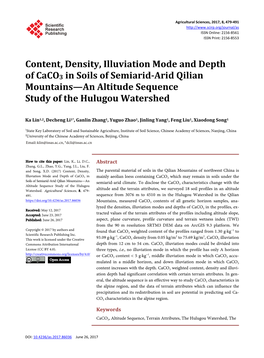 Content, Density, Illuviation Mode and Depth of Caco3 in Soils of Semiarid-Arid Qilian Mountains—An Altitude Sequence Study of the Hulugou Watershed