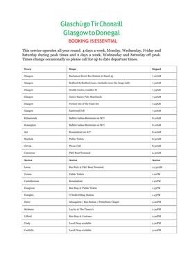 Glaschú Go Tír Chonaill Glasgow to Donegal BOOKING IS ESSENTIAL