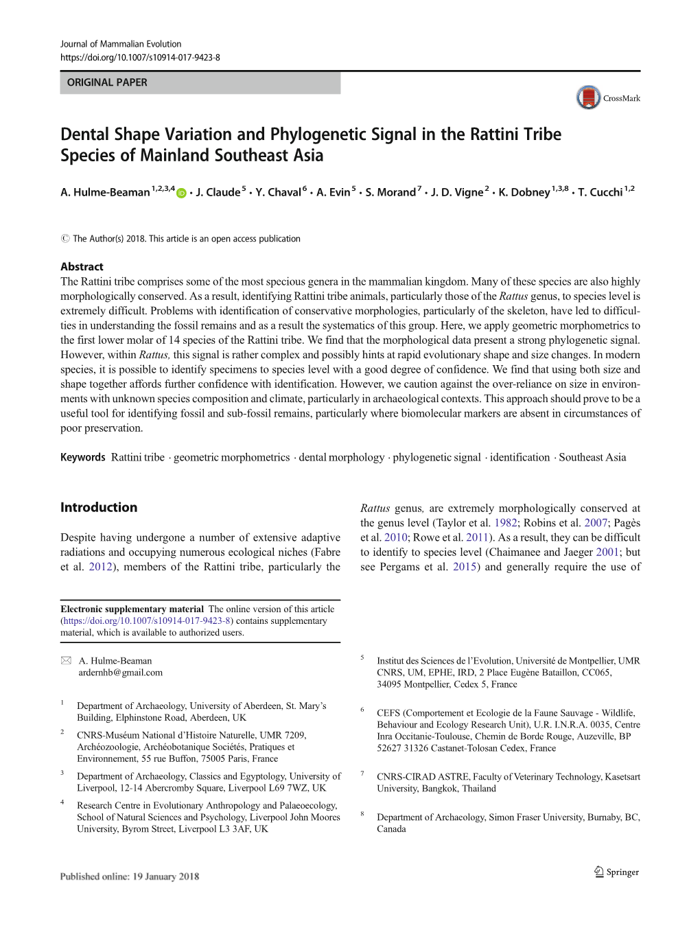 Dental Shape Variation and Phylogenetic Signal in the Rattini Tribe Species of Mainland Southeast Asia