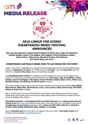 2019 Lineup for Iconic Iheartradio Music Festival Announced