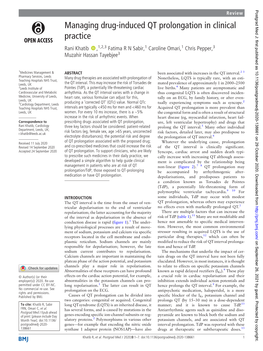 Managing Drug-Induced QT Prolongation in Clinical Practice Rani Khatib ,1,2,3 Fatima R N Sabir,1 Caroline Omari,1 Chris Pepper,3 Muzahir Hassan Tayebjee3