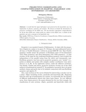 Projective Coordinates and Compactification in Elliptic, Parabolic and Hyperbolic 2-D Geometry