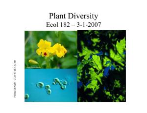 Plant Diversity Ecol 182 – 3-1-2007 Posted on Web – 2-28-07 at 5:30 Pm Summary from Last Time