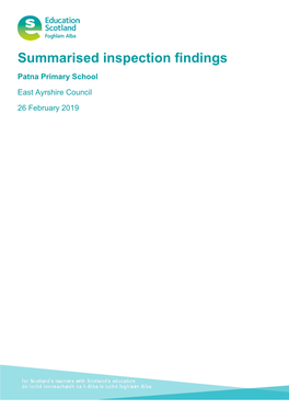 Patna Primary School Summarised Inspection Findings, East Ayrshire