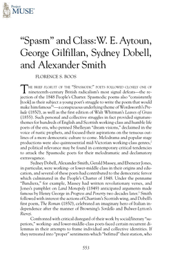 “Spasm” and Class: W. E. Aytoun, George Gilfillan, Sydney Dobell, and Alexander Smith FLORENCE S