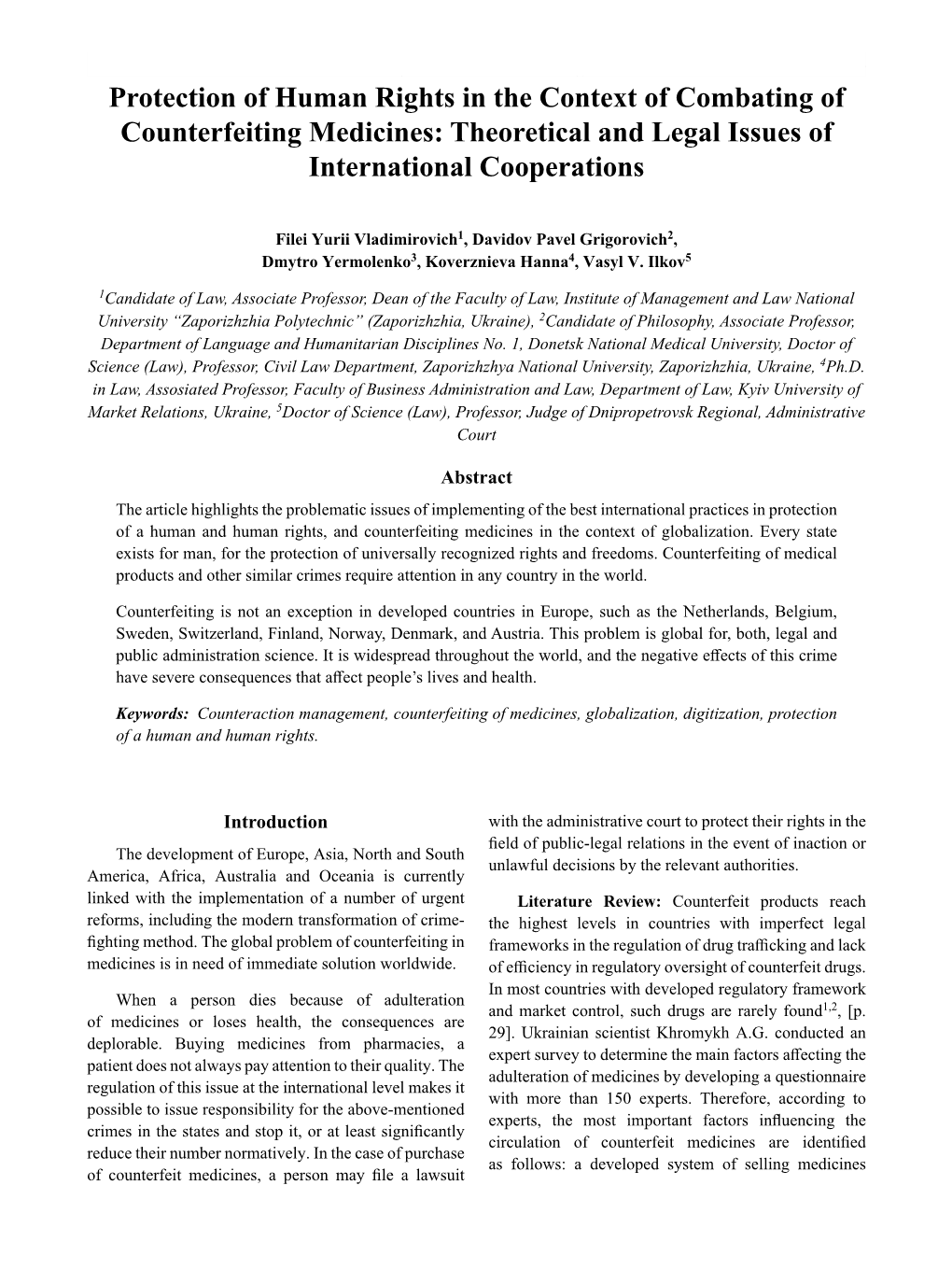 Protection of Human Rights in the Context of Combating of Counterfeiting Medicines: Theoretical and Legal Issues of International Cooperations