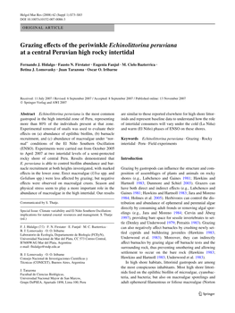 Grazing Evects of the Periwinkle Echinolittorina Peruviana at a Central Peruvian High Rocky Intertidal