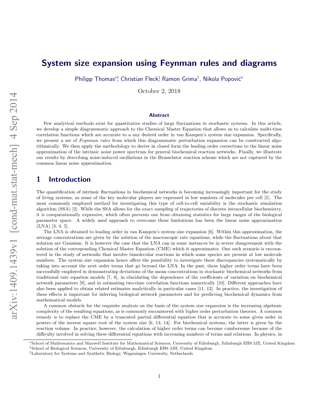 System Size Expansion Using Feynman Rules and Diagrams