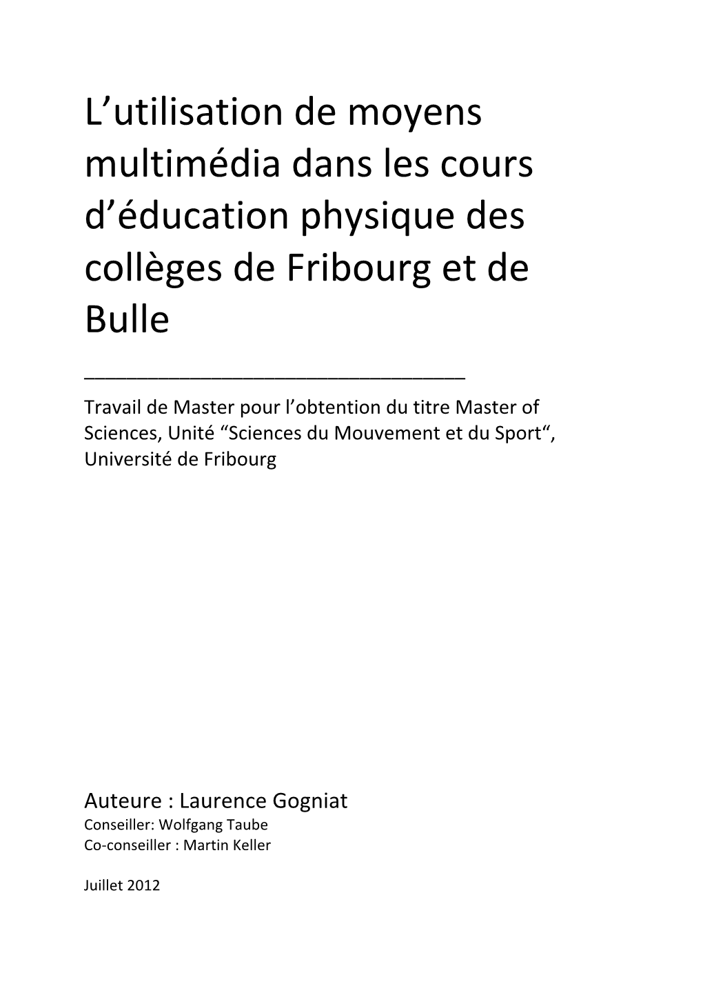 L'utilisation De Moyens Multimédia Dans Les Cours D'éducation Physique Des Coll