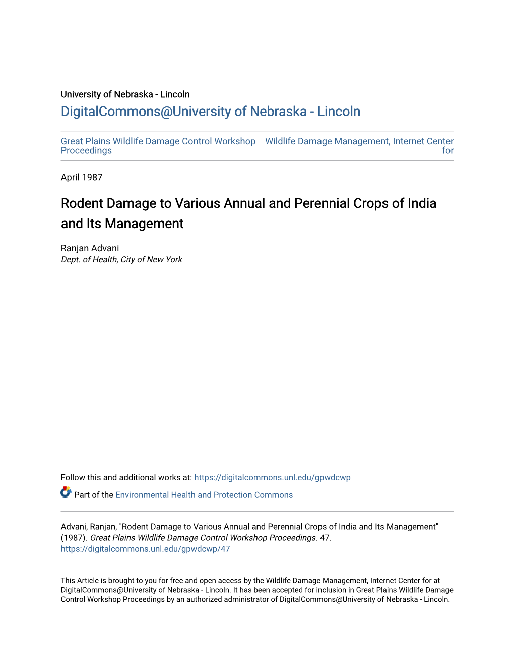 Rodent Damage to Various Annual and Perennial Crops of India and Its Management