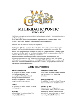 Mithridatic Pontic 100Bc – 46 Bc