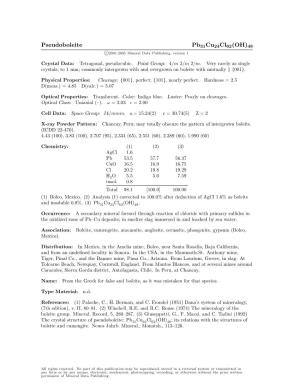 Pseudoboleite Pb31cu24cl62(OH)48 C 2001-2005 Mineral Data Publishing, Version 1