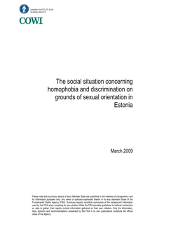 The Social Situation Concerning Homophobia and Discrimination on Grounds of Sexual Orientation in Estonia