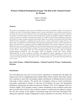 Women's Political Participation in Egypt: the Role of the National