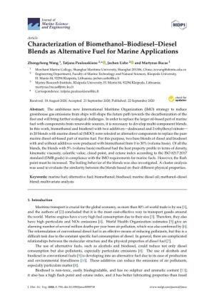 Characterization of Biomethanol–Biodiesel–Diesel Blends As Alternative Fuel for Marine Applications
