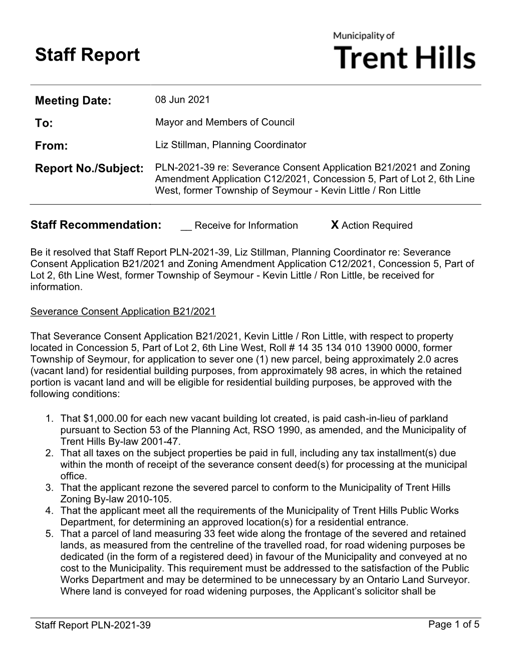 Severance Consent Application B21/2021 and Zoning Amendment