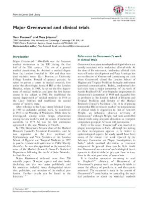 Major Greenwood and Clinical Trials