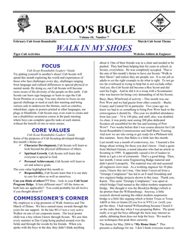 BALOO's BUGLE Volume 10, Number 7 February Cub Scout Roundtable March Cub Scout Theme WALK in MY SHOES Tiger Cub Activities Webelos Athlete & Engineer