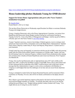 House Leadership Pitches Shalanda Young for OMB Director