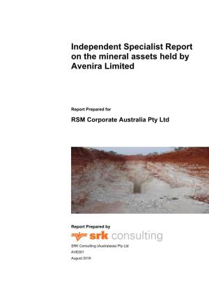 Independent Specialist Report on the Mineral Assets Held by Avenira Limited