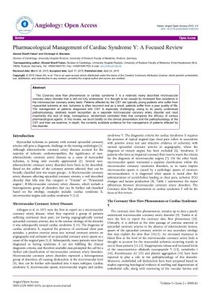 Pharmacological Management of Cardiac Syndrome Y: a Focused Review Ahmad Sharif-Yakan* and Christoph A
