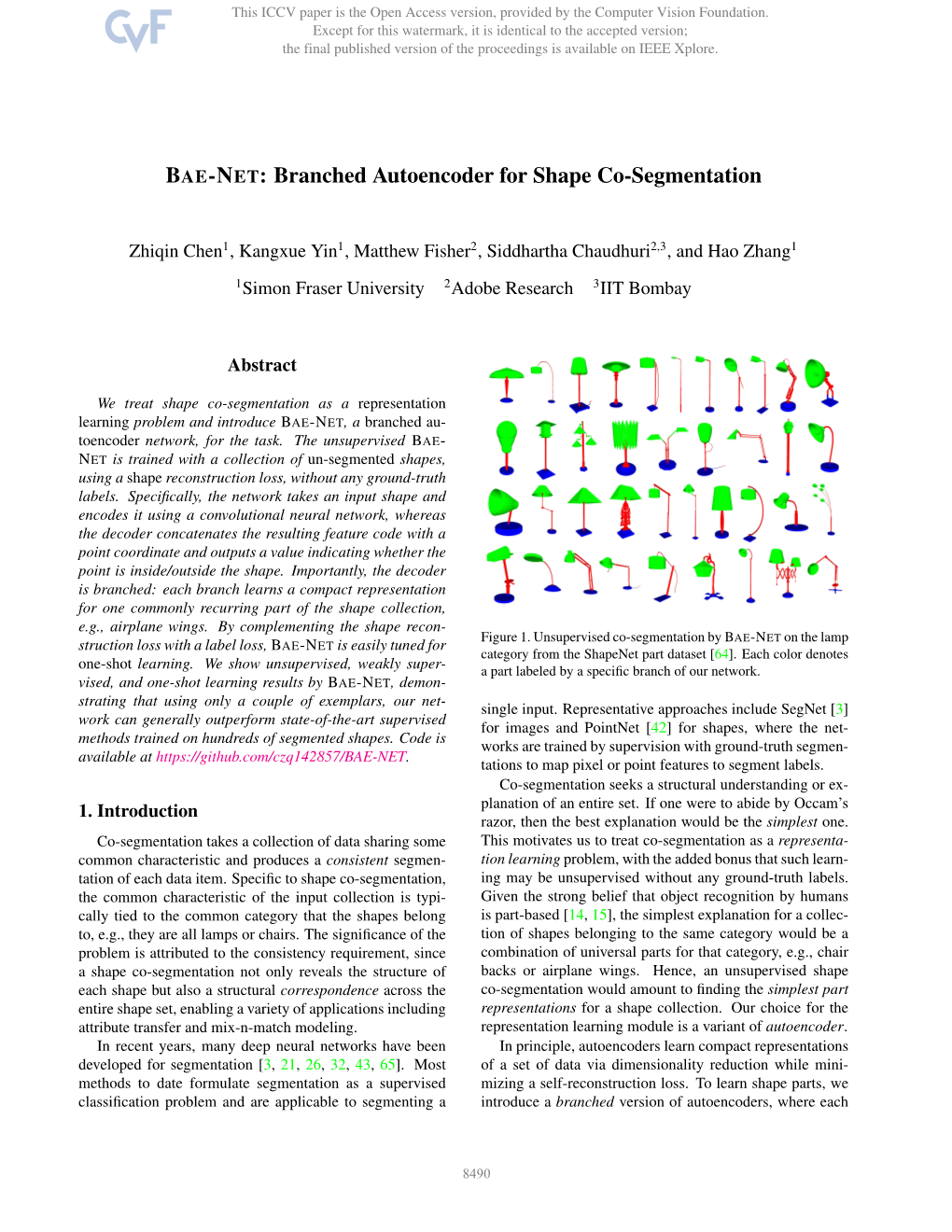 BAE-NET: Branched Autoencoder for Shape Co-Segmentation