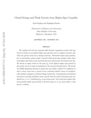 Closed Strings and Weak Gravity from Higher-Spin Causality