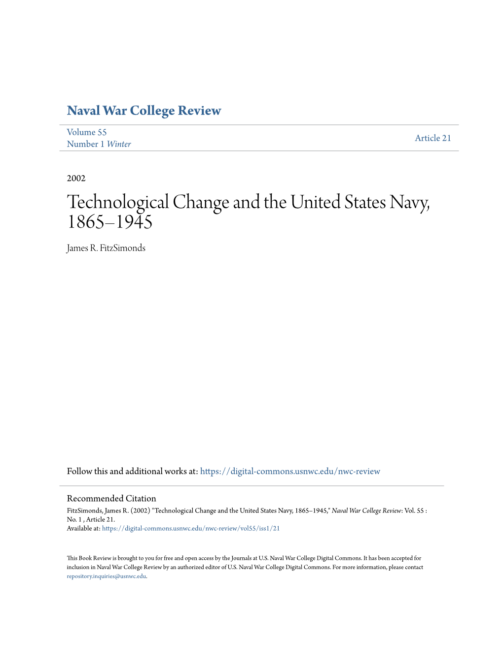 Technological Change and the United States Navy, 1865–1945 James R