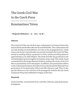 The Greek Civil War in the Czech Press Konstantinos Tsivos
