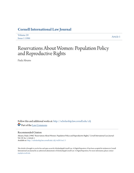 Reservations About Women: Population Policy and Reproductive Rights Paula Abrams