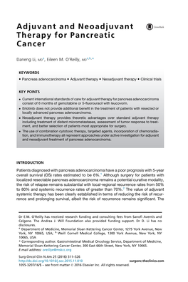 Adjuvant and Neoadjuvant Therapy for Pancreatic Cancer