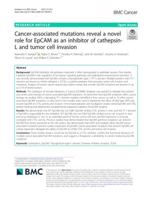 Cancer-Associated Mutations Reveal a Novel Role for Epcam As an Inhibitor of Cathepsin- L and Tumor Cell Invasion Narendra V
