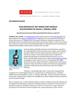 High Museum of Art Names Amy Sherald 2018 Recipient of David C