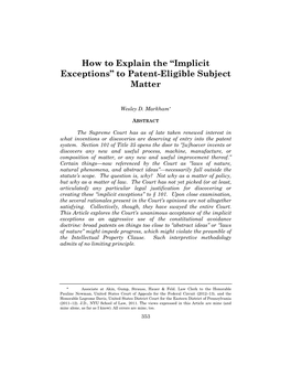 How to Explain the “Implicit Exceptions” to Patent-Eligible Subject Matter
