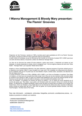 I Wanna Management & Bloody Mary Presentan: the Flamin' Groovies