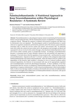 Palmitoylethanolamide: a Nutritional Approach to Keep Neuroinﬂammation Within Physiological Boundaries—A Systematic Review