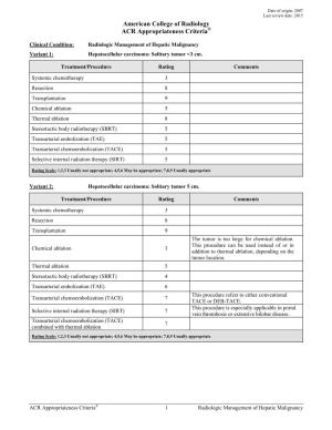 ACR Appropriateness Criteria® Radiologic Management of Hepatic Malignancy