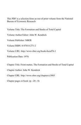 Front Matter, the Formation and Stocks of Total Capital